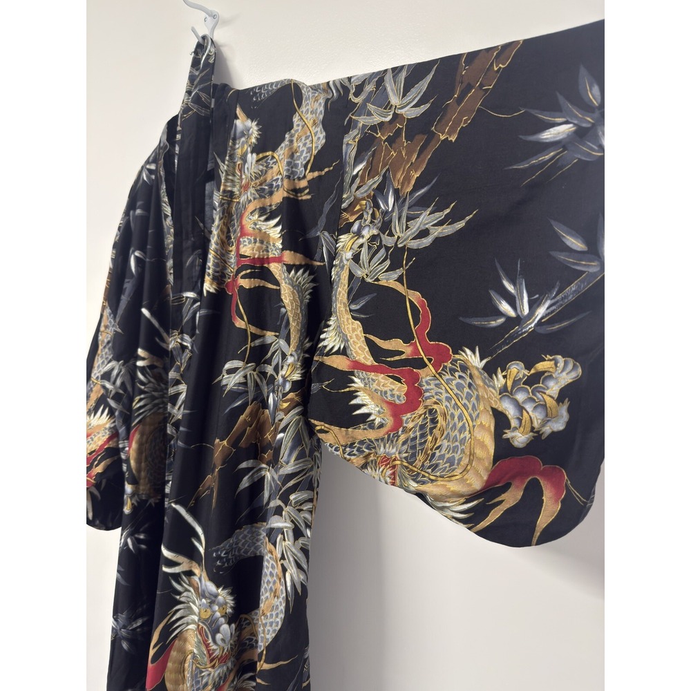 Japanese HAORI Robe DRAGON & BAMBOO Cotton Gold Detail Rich Colors #3 - Picture 6 of 12